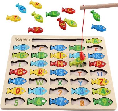 图片 适用于幼儿的磁性木制钓鱼游戏玩具