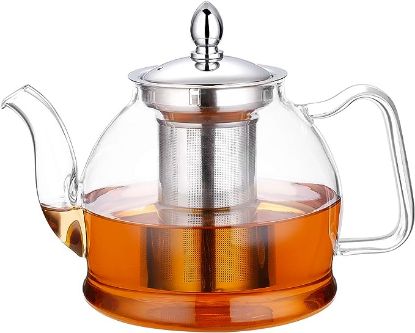 图片 玻璃茶壶 1000ml，带可拆卸式冲泡器、炉灶安全茶壶、开花和散叶茶具
