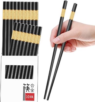 图片 10双可重复使用的筷子洗碗机安全，9.5英寸玻璃纤维筷子套装，日式中韩食品筷子，防滑，易于使用