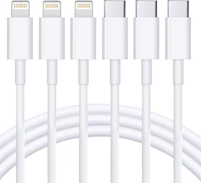 图片 USB 到闪电电缆3包6FT快速充电电缆USB-C电源输送充电线